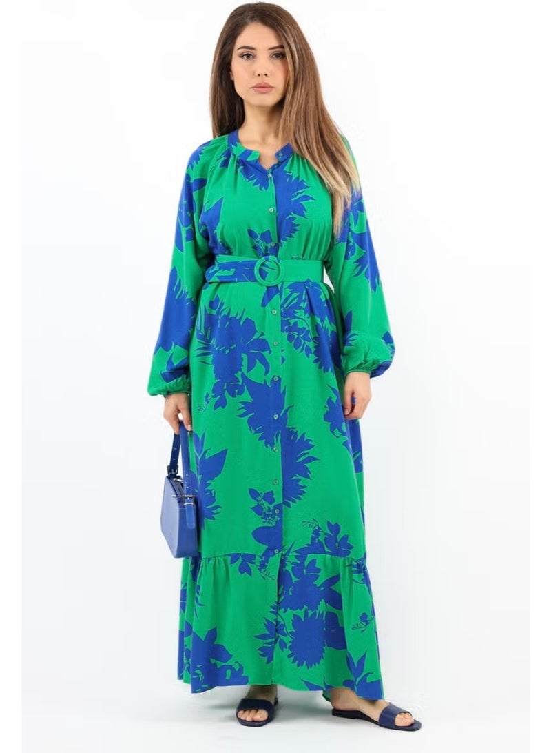 Ritnice Prive Women's Melisa 100% Viscose Green Long Dress with Belt - Image 1